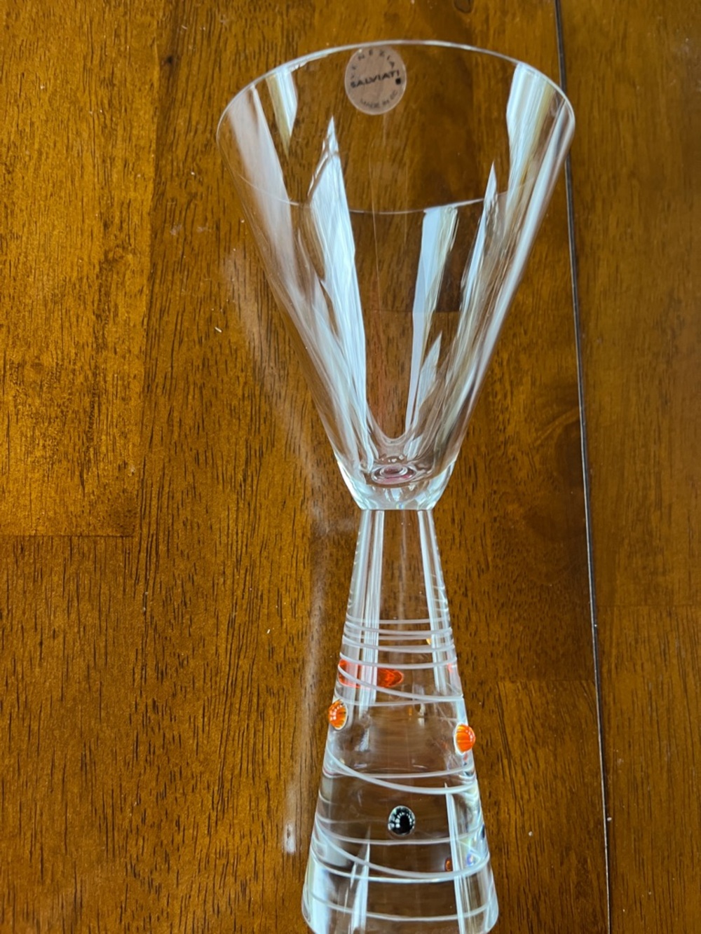 SALVIATI “Plume” crystal cocktail glass with Orange and black Accent Dots